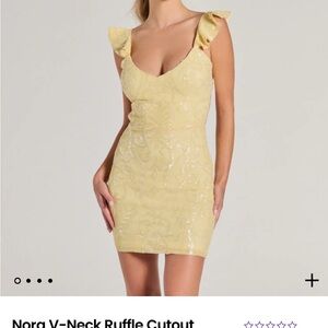 Yellow Bodycon Mini Sequin Dress with V-Neck and Flutter Sleeves